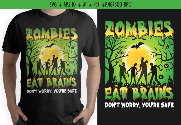 Zombies Eat Brains Halloween Retro Svg